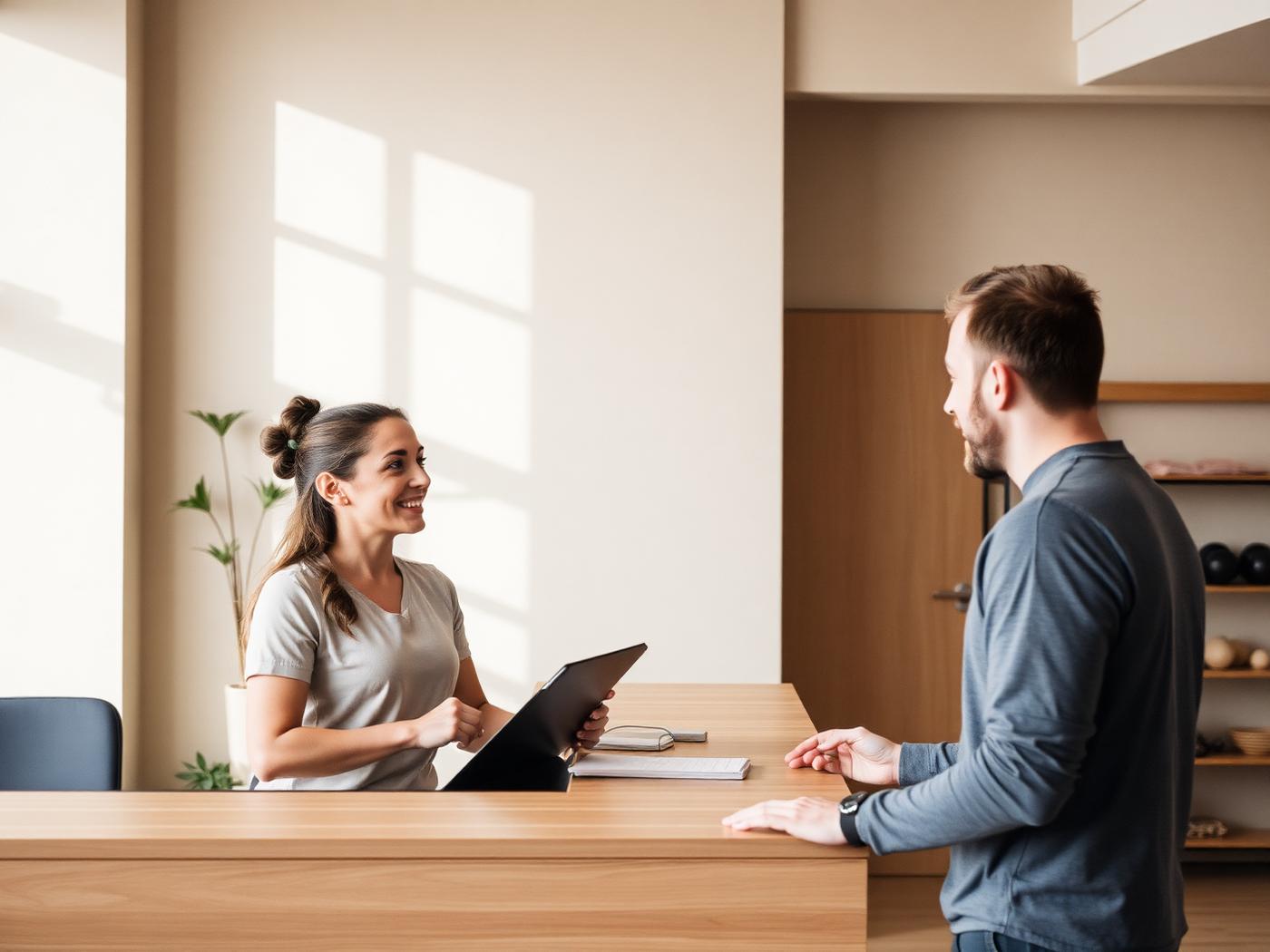 Front desk team welcoming a member into the studio